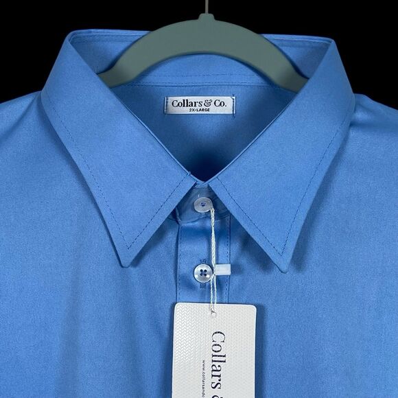 Collars & Co Polo Shirt Mens 2XL Blue Dress Collar Point Preppy Stretch NWT